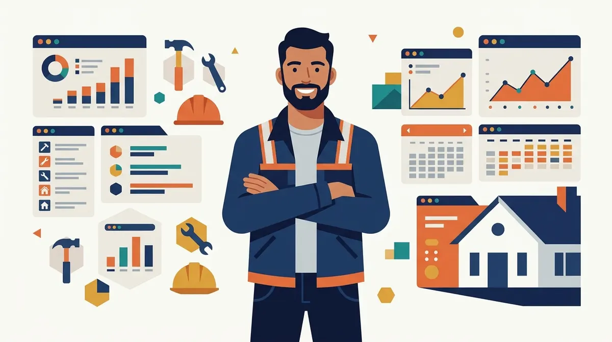 Contractor with software dashboards, charts, and tools
